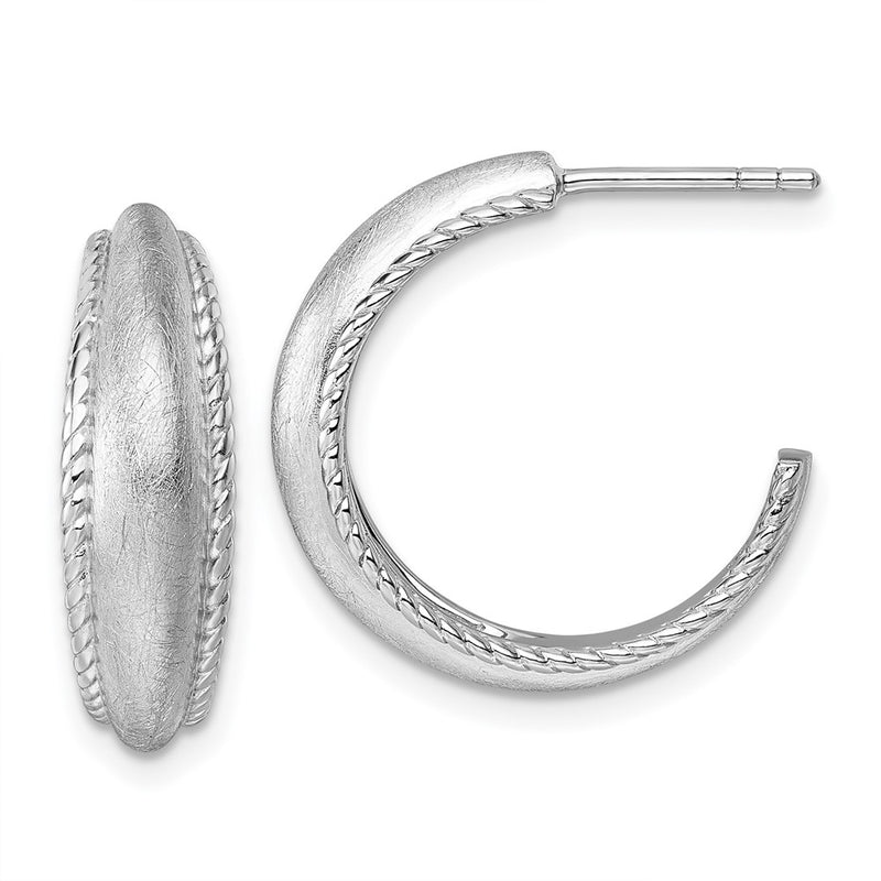 Sterling Silver Rhodium Plated Polished and Scratch Finish Post Hoop Earrings