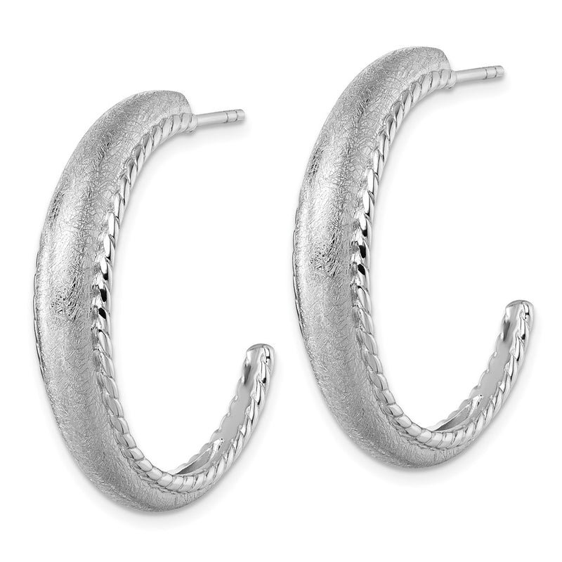 Sterling Silver Rhodium Plated Polished and Scratch Finish Post Hoop Earrings