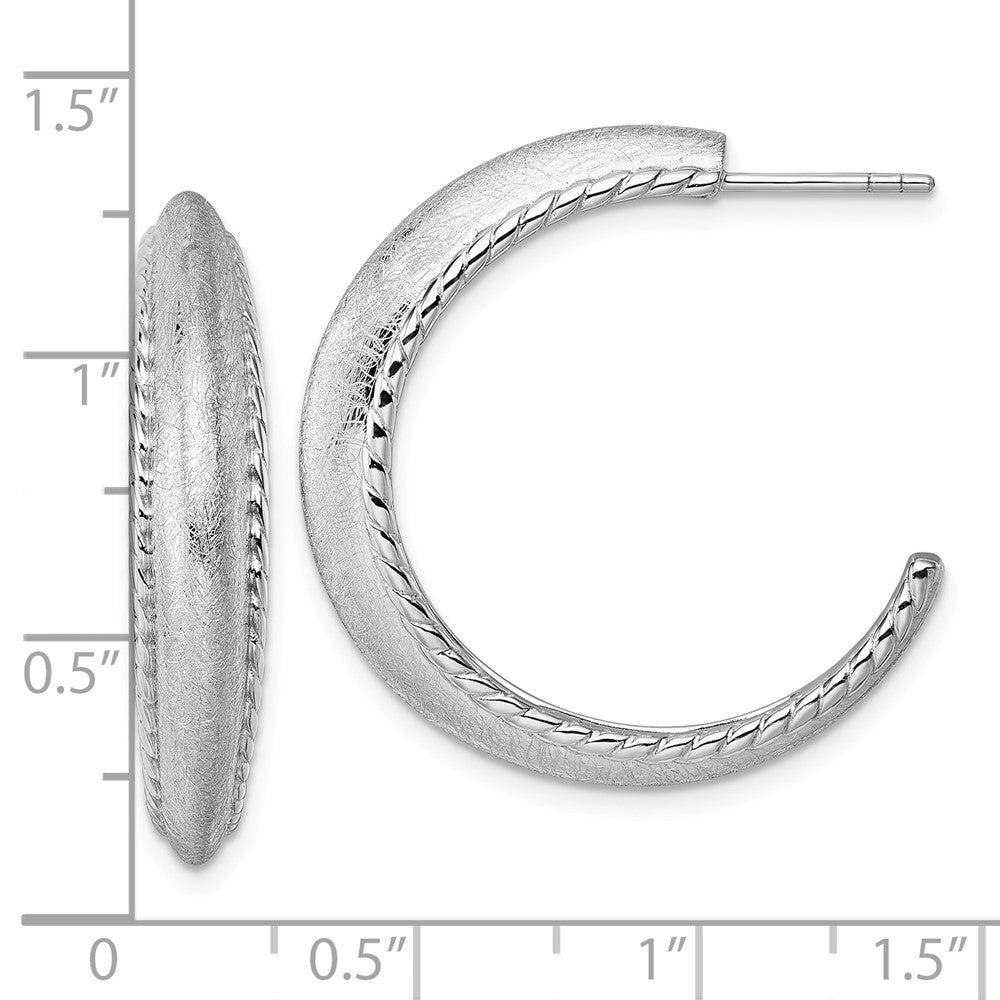 Sterling Silver Rhodium Plated Polished and Scratch Finish Post Hoop Earrings