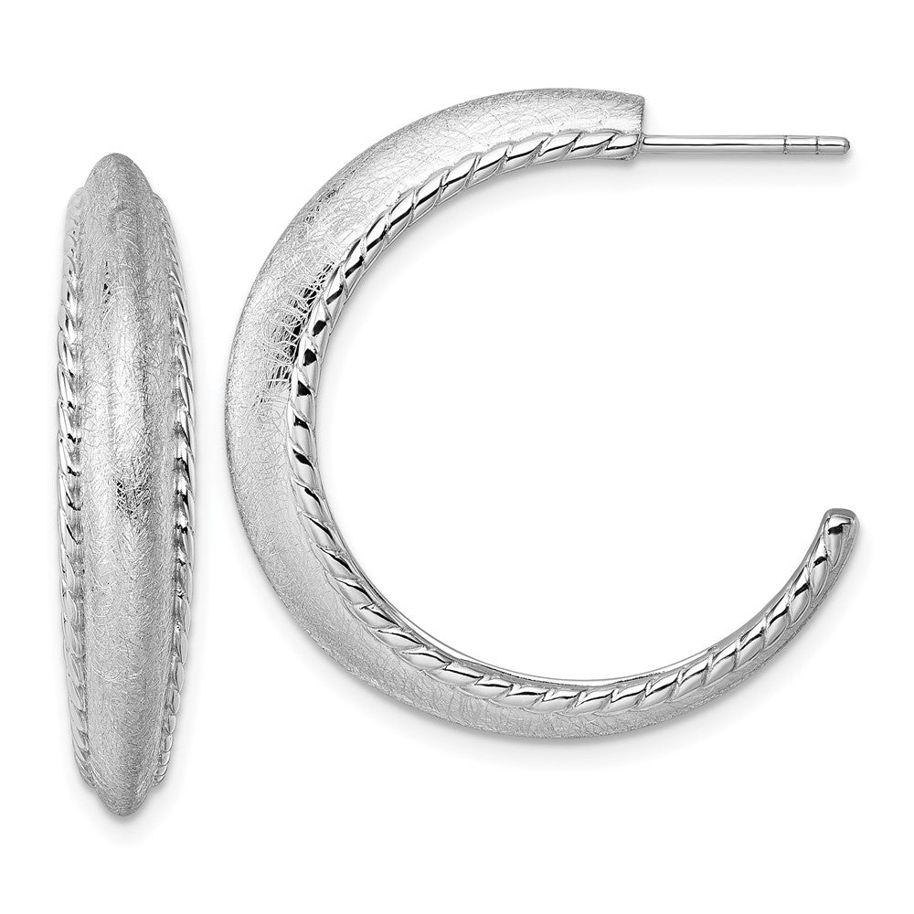 Sterling Silver Rhodium Plated Polished and Scratch Finish Post Hoop Earrings