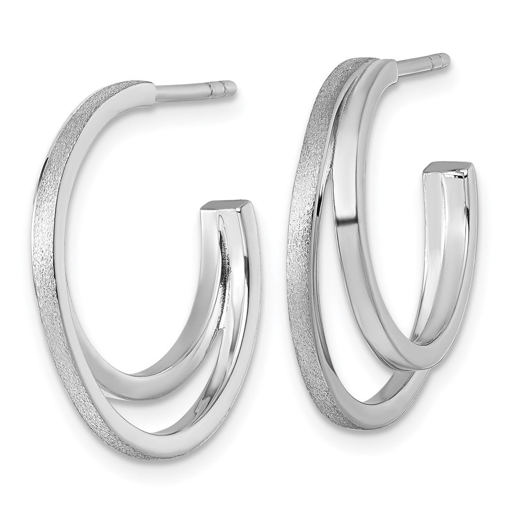 Sterling Silver Rhodium-Plated Polished and Satin Post Hoop Earrings