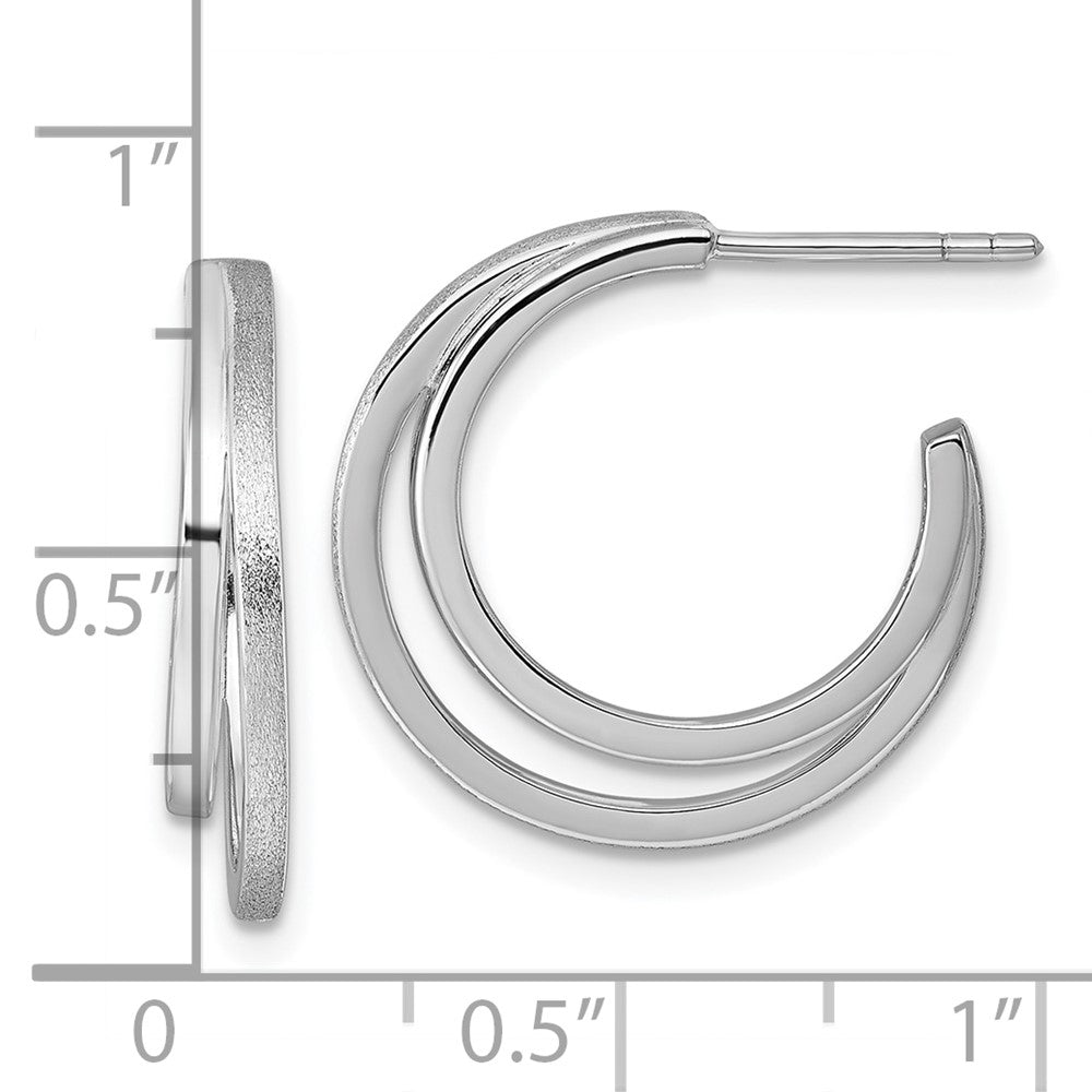 Sterling Silver Rhodium-Plated Polished and Satin Post Hoop Earrings