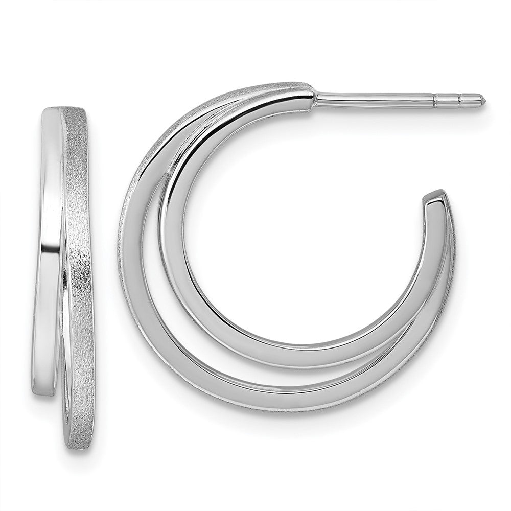 Sterling Silver Rhodium-Plated Polished and Satin Post Hoop Earrings