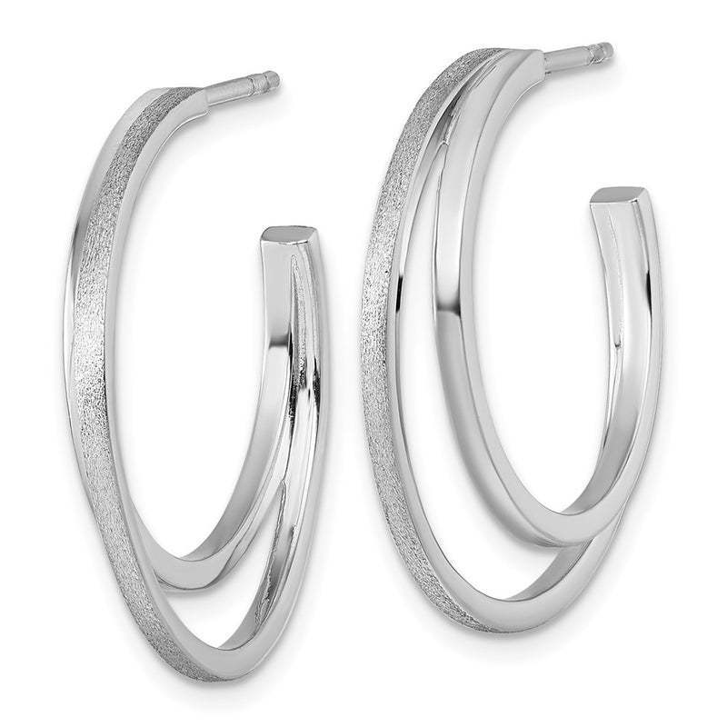 Sterling Silver Rhodium-Plated Polished and Satin Post Hoop Earrings