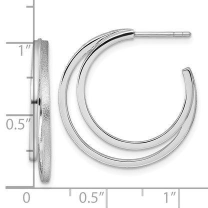Sterling Silver Rhodium-Plated Polished and Satin Post Hoop Earrings