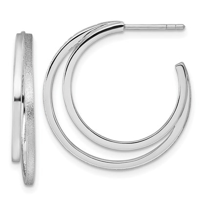 Sterling Silver Rhodium-Plated Polished and Satin Post Hoop Earrings