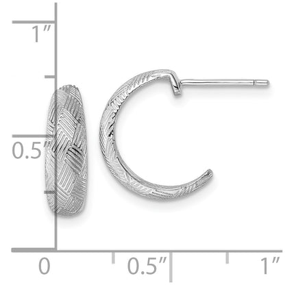 Sterling Silver Rhodium-Plated Textured Woven Design Post J-Hoop Earrings