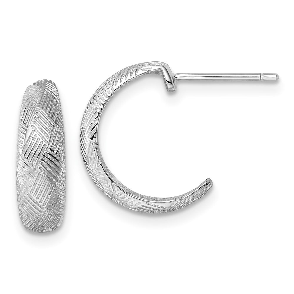 Sterling Silver Rhodium-Plated Textured Woven Design Post J-Hoop Earrings