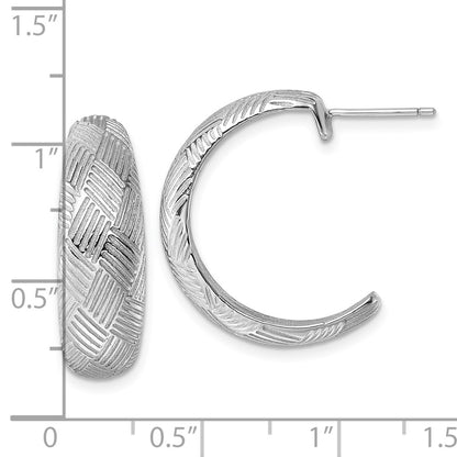 Sterling Silver Rhodium-Plated Textured Woven Design Post J-Hoop Earrings