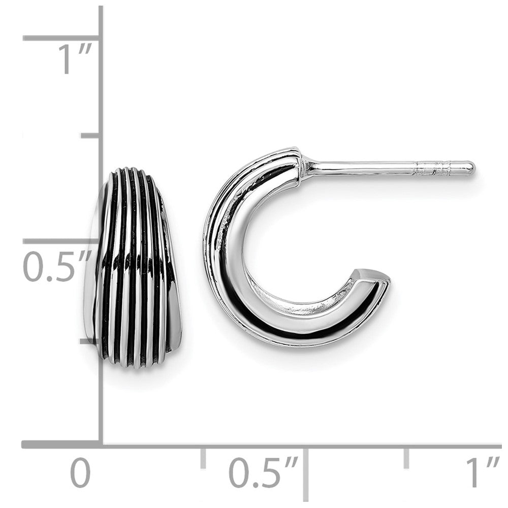 Sterling Silver Rhodium-Plated Antiqued Grooved Post Earrings