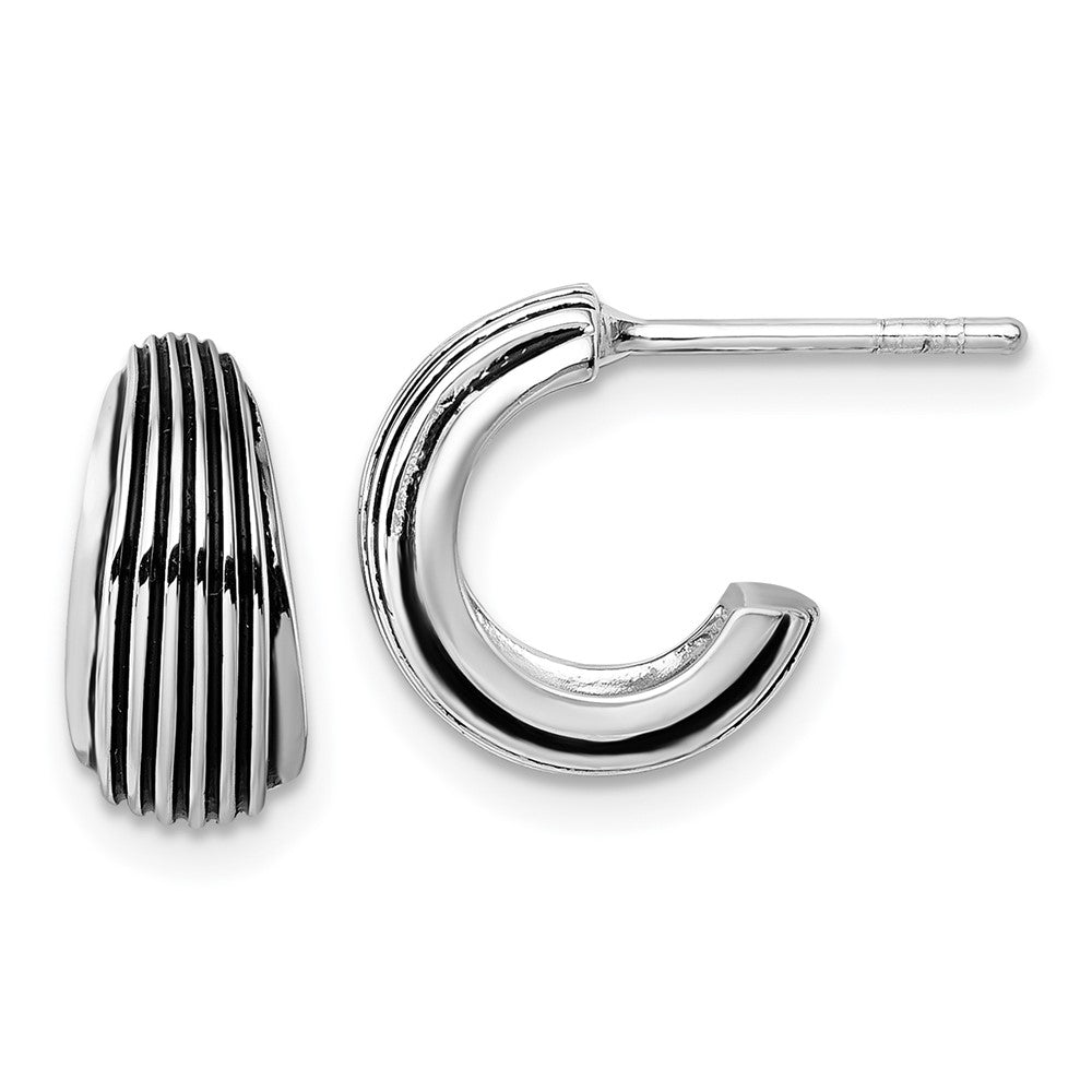 Sterling Silver Rhodium-Plated Antiqued Grooved Post Earrings