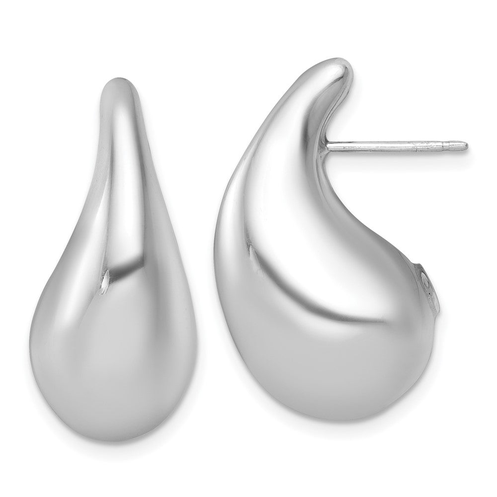 Sterling Silver Rhodium-Plated Polished Teardrop Post Earrings
