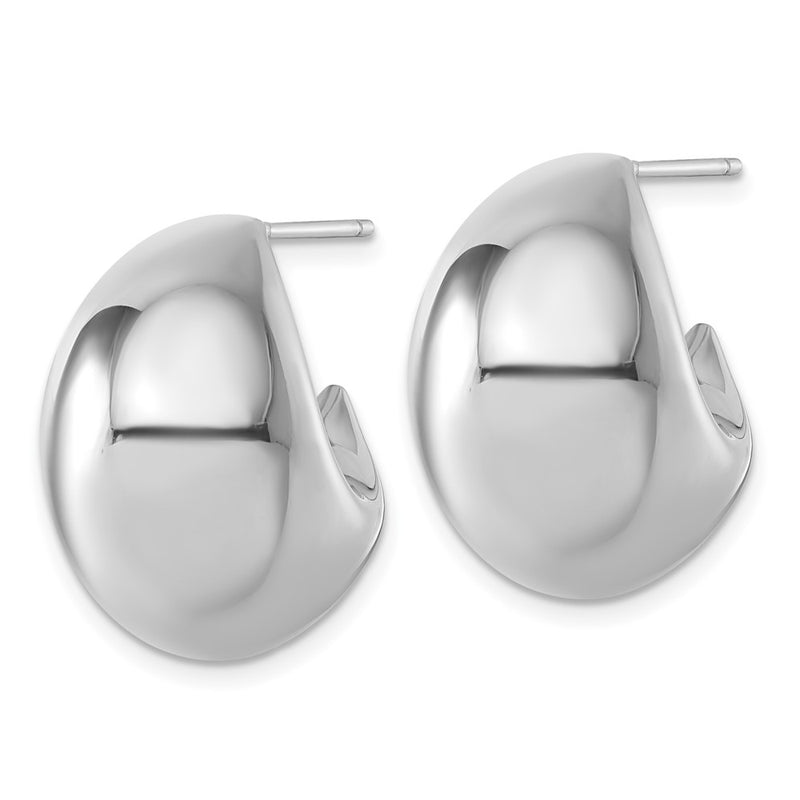Sterling Silver Rhodium-Plated Polished Hollow Fancy Post J-Hoop Earrings