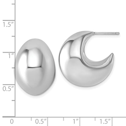 Sterling Silver Rhodium-Plated Polished Hollow Fancy Post J-Hoop Earrings