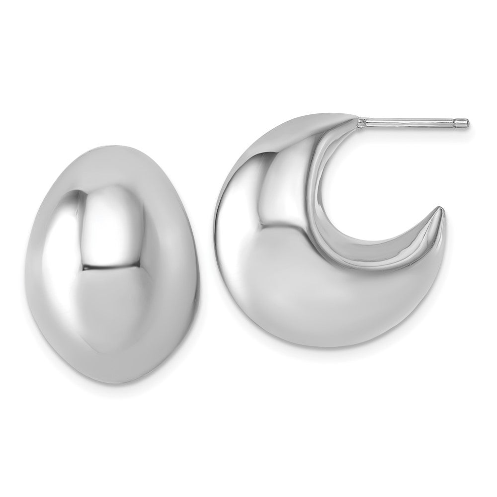 Sterling Silver Rhodium-Plated Polished Hollow Fancy Post J-Hoop Earrings