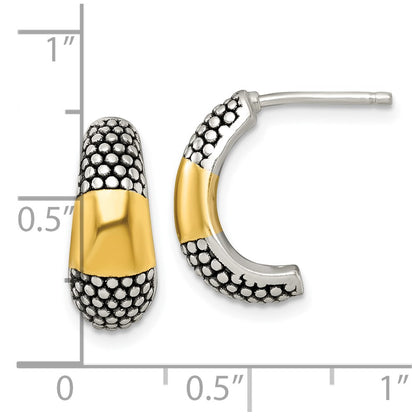 Sterling Silver and Gold-Tone Antiqued Polished Post J-Hoop Earrings