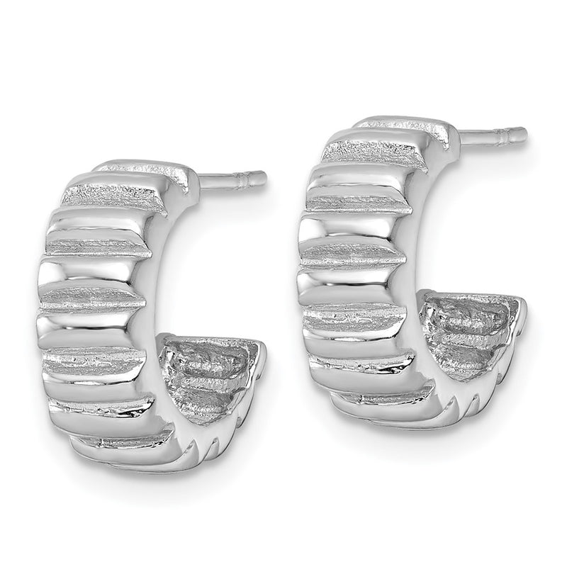 Sterling Silver Rhodium-Plated Polished and Textured Post Hoop Earrings