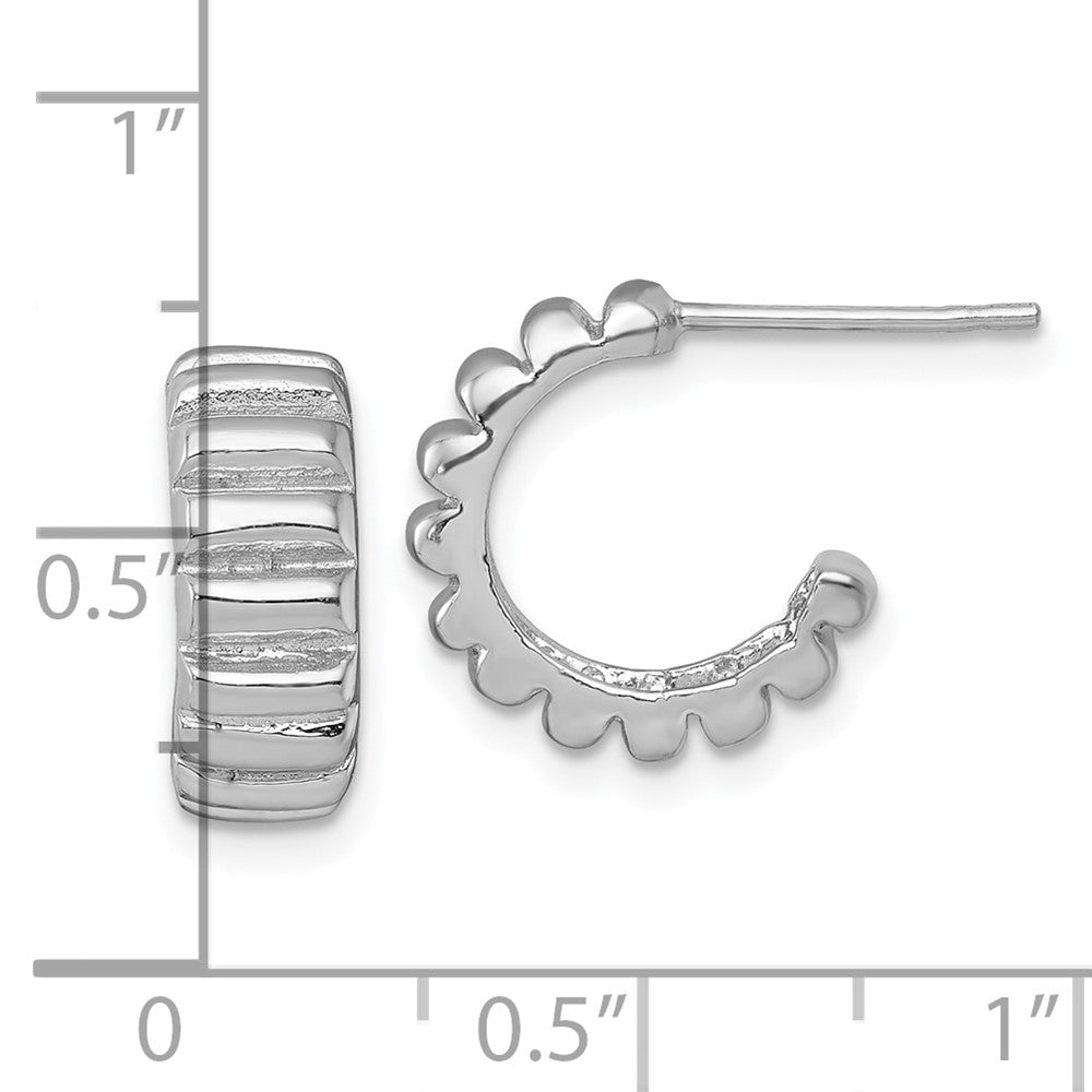 Sterling Silver Rhodium-Plated Polished and Textured Post Hoop Earrings