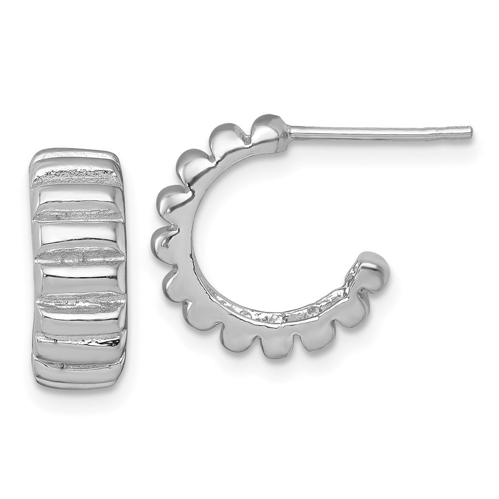 Sterling Silver Rhodium-Plated Polished and Textured Post Hoop Earrings