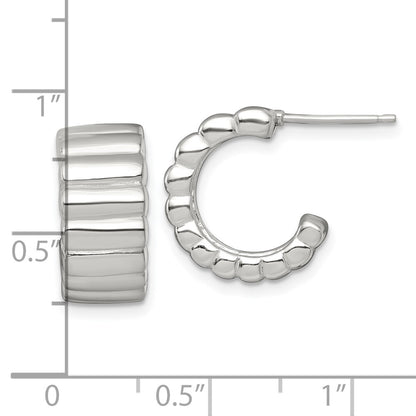 Sterling Silver Polished Textured 8.0mm Post C-Hoop Earrings