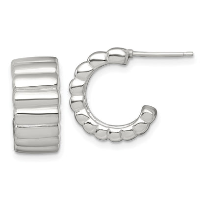 Sterling Silver Polished Textured 8.0mm Post C-Hoop Earrings