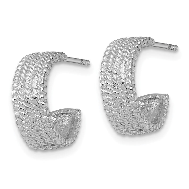 Sterling Silver Rhodium-Plated Polished and Textured Post Hoop Earrings