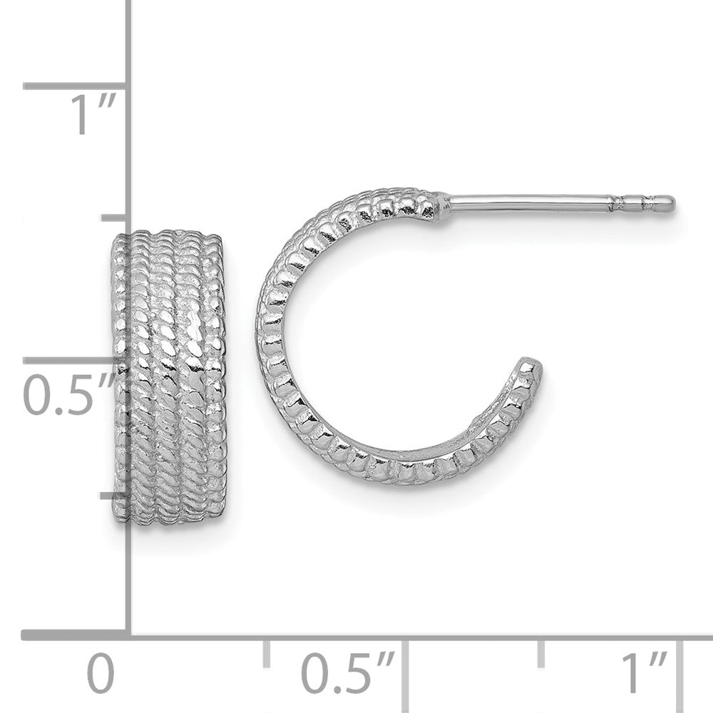 Sterling Silver Rhodium-Plated Polished and Textured Post Hoop Earrings