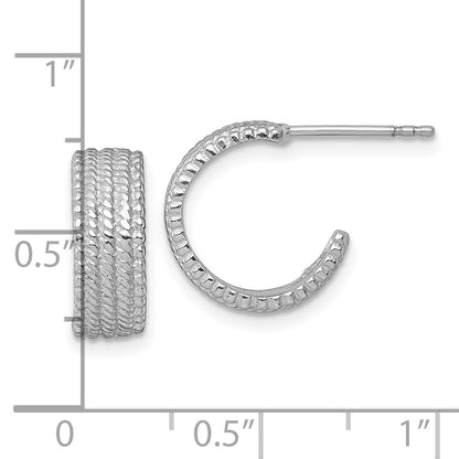 Sterling Silver Rhodium-Plated Polished and Textured Post Hoop Earrings