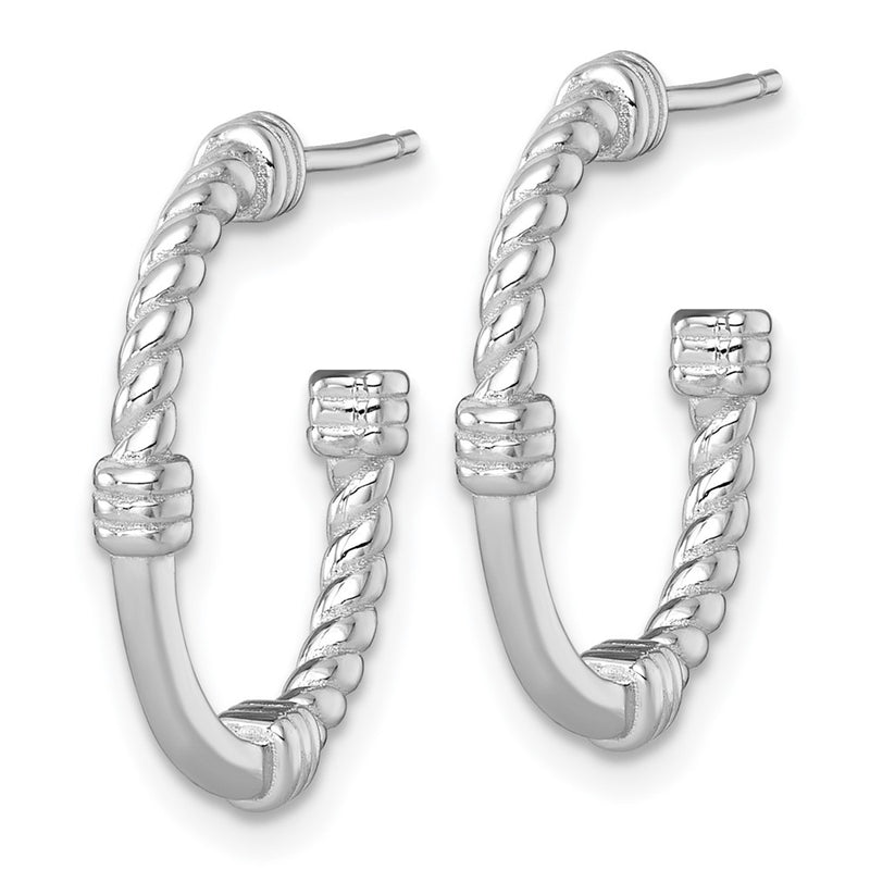 Sterling Silver Rhodium Plated Polished and Twisted 21.0mm Post C-Hoop Earrings