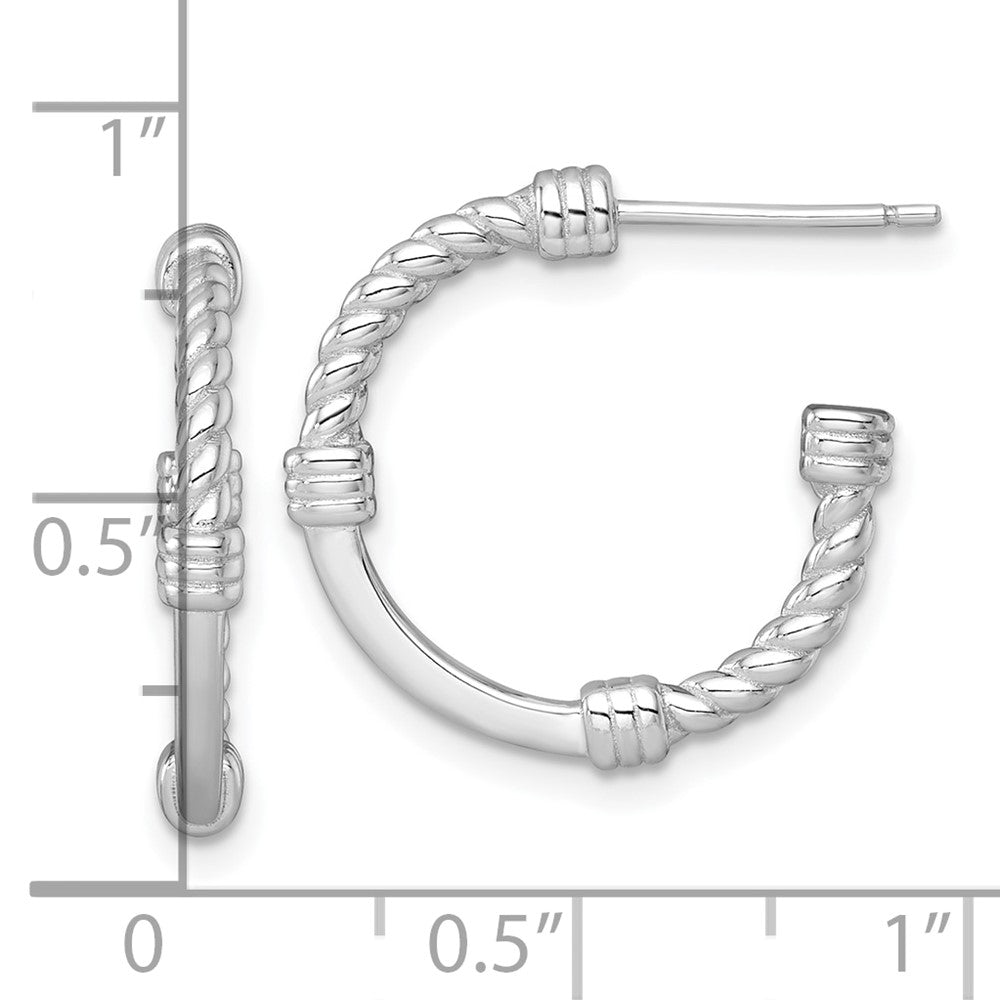 Sterling Silver Rhodium Plated Polished and Twisted 21.0mm Post C-Hoop Earrings