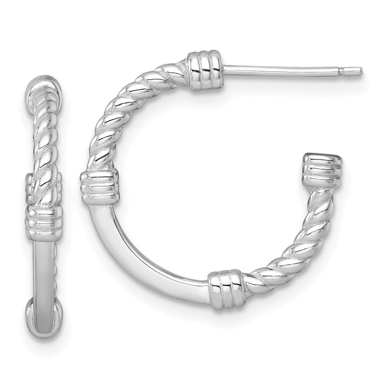 Sterling Silver Rhodium Plated Polished and Twisted 21.0mm Post C-Hoop Earrings