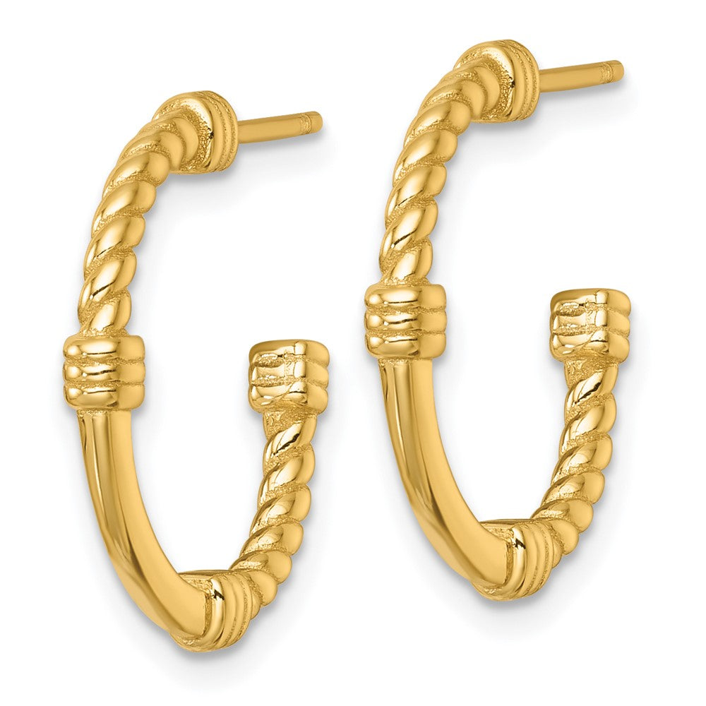 Sterling Silver Gold-Tone Polished and Twisted 21.0mm Post C-Hoop Earrings
