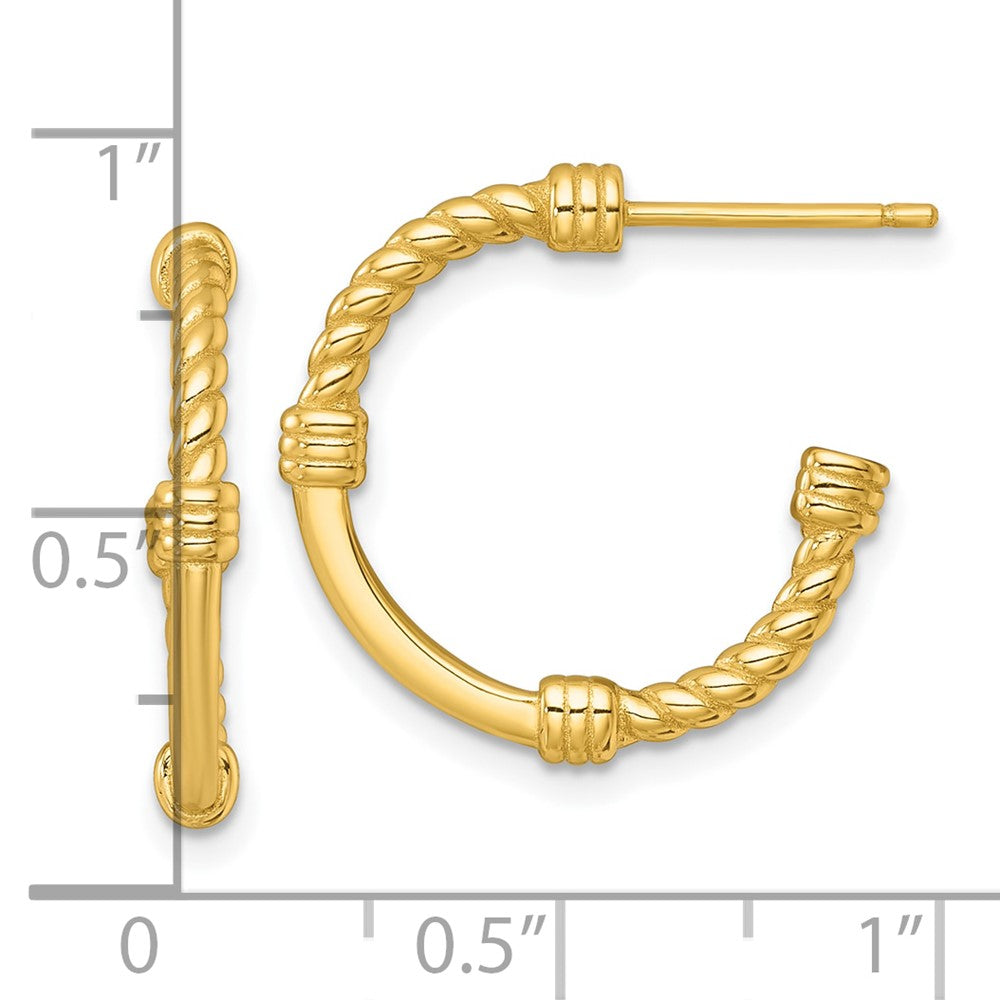 Sterling Silver Gold-Tone Polished and Twisted 21.0mm Post C-Hoop Earrings