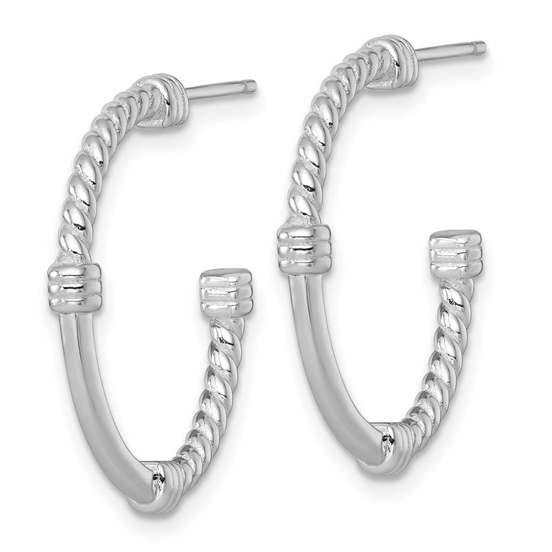 Sterling Silver Rhodium Plated Polished and Twisted 24.0mm Post C-Hoop Earrings