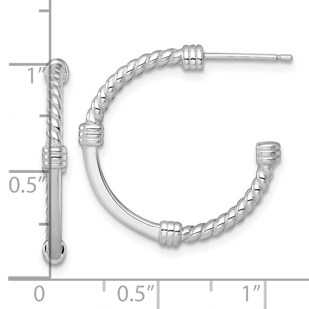 Sterling Silver Rhodium Plated Polished and Twisted 24.0mm Post C-Hoop Earrings