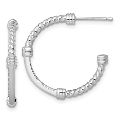 Sterling Silver Rhodium Plated Polished and Twisted 24.0mm Post C-Hoop Earrings