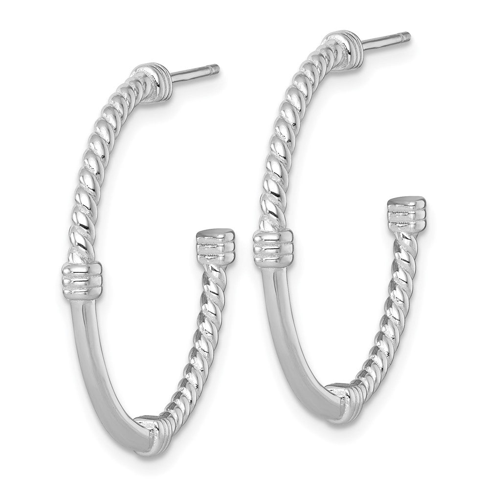 Sterling Silver Rhodium Plated Polished and Twisted 30.0mm Post C-Hoop Earrings