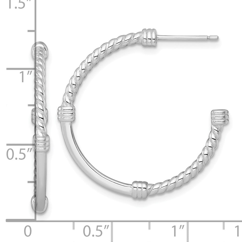 Sterling Silver Rhodium Plated Polished and Twisted 30.0mm Post C-Hoop Earrings