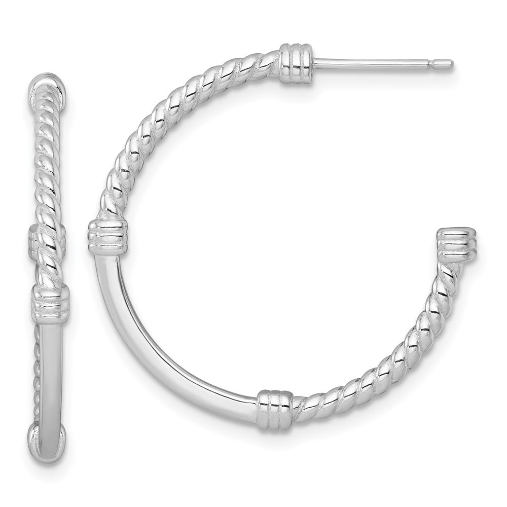 Sterling Silver Rhodium Plated Polished and Twisted 30.0mm Post C-Hoop Earrings