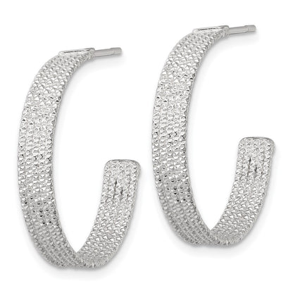 Sterling Silver Polished and Textured 25x4.5mm Post C-Hoop Earrings