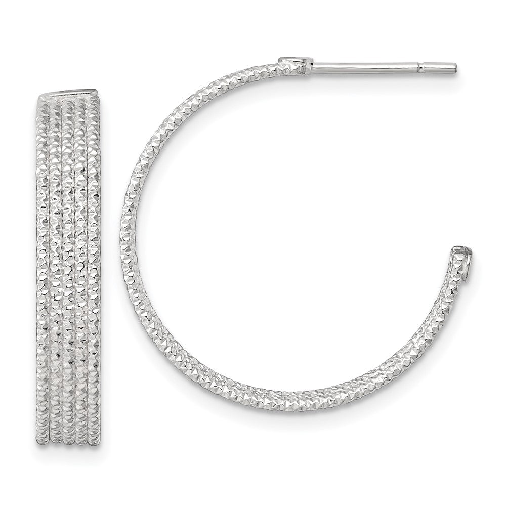 Sterling Silver Polished and Textured 25x4.5mm Post C-Hoop Earrings