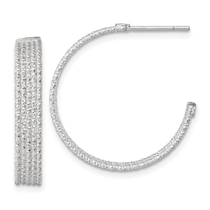 Sterling Silver Polished and Textured 25x4.5mm Post C-Hoop Earrings