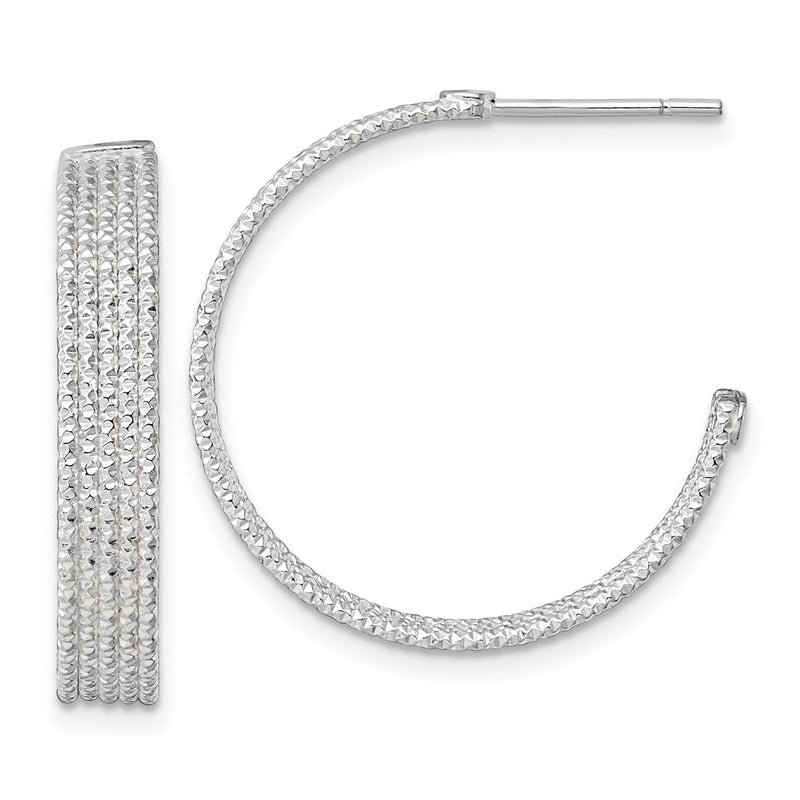 Sterling Silver Polished and Textured 25x4.5mm Post C-Hoop Earrings