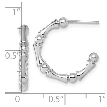 Sterling Silver Rhodium-Plated Polished Patterned Post Hoop Earrings