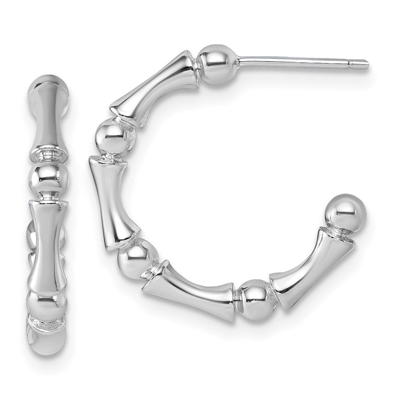 Sterling Silver Rhodium-Plated Polished Patterned Post Hoop Earrings