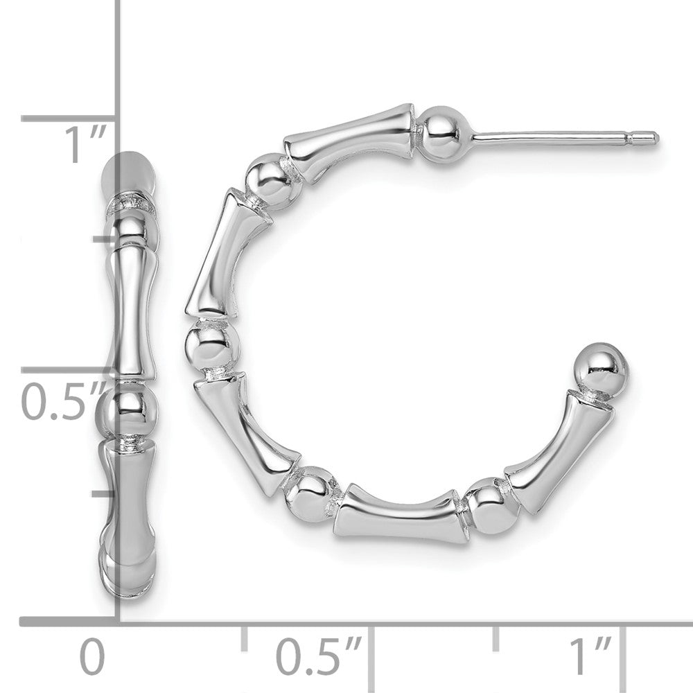 Sterling Silver Rhodium-Plated Polished Patterned Post Hoop Earrings