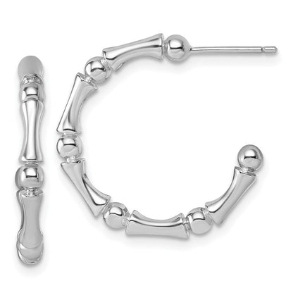 Sterling Silver Rhodium-Plated Polished Patterned Post Hoop Earrings