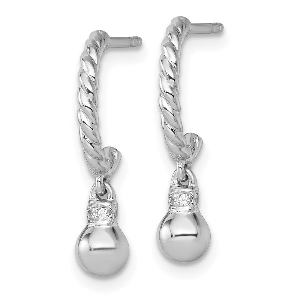 Sterling Silver Rhodium Plated Polished and Twisted CZ Post J-Hoop Dangle Earrings