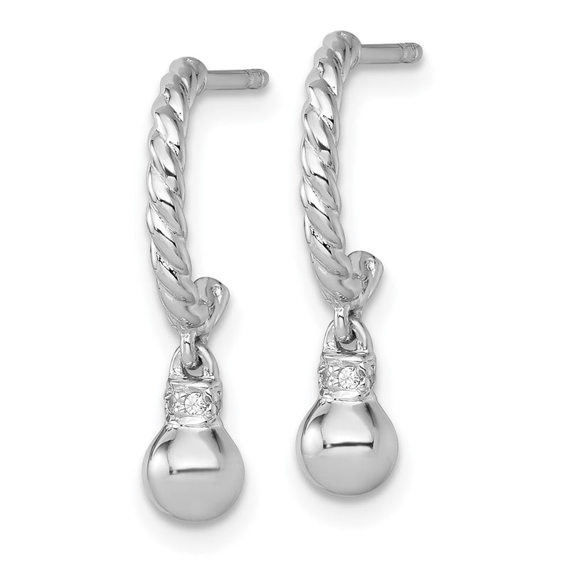 Sterling Silver Rhodium Plated Polished and Twisted CZ Post J-Hoop Dangle Earrings