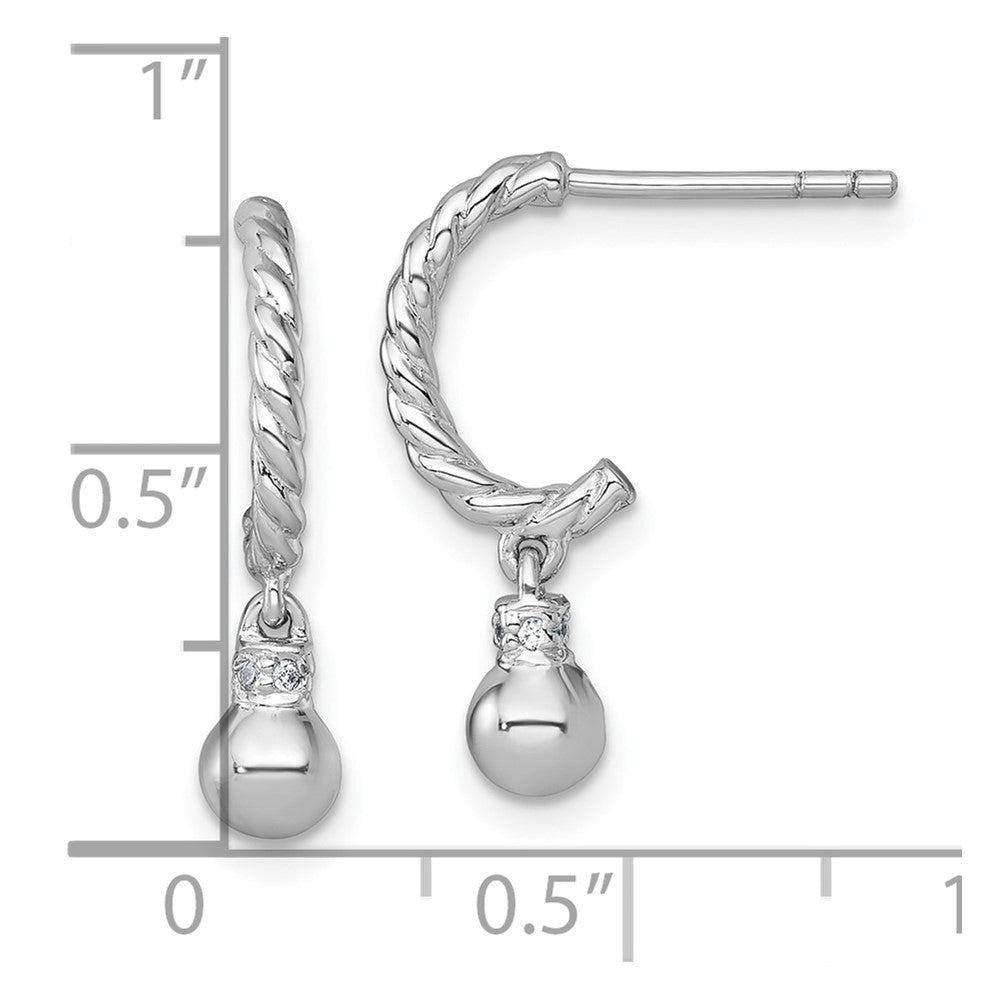 Sterling Silver Rhodium Plated Polished and Twisted CZ Post J-Hoop Dangle Earrings